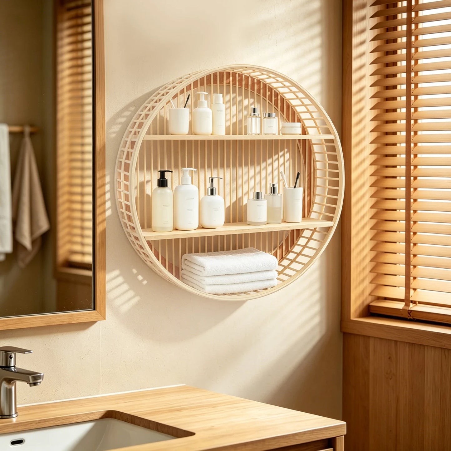 Round Two Tier Bamboo Wall Shelf Circle Design