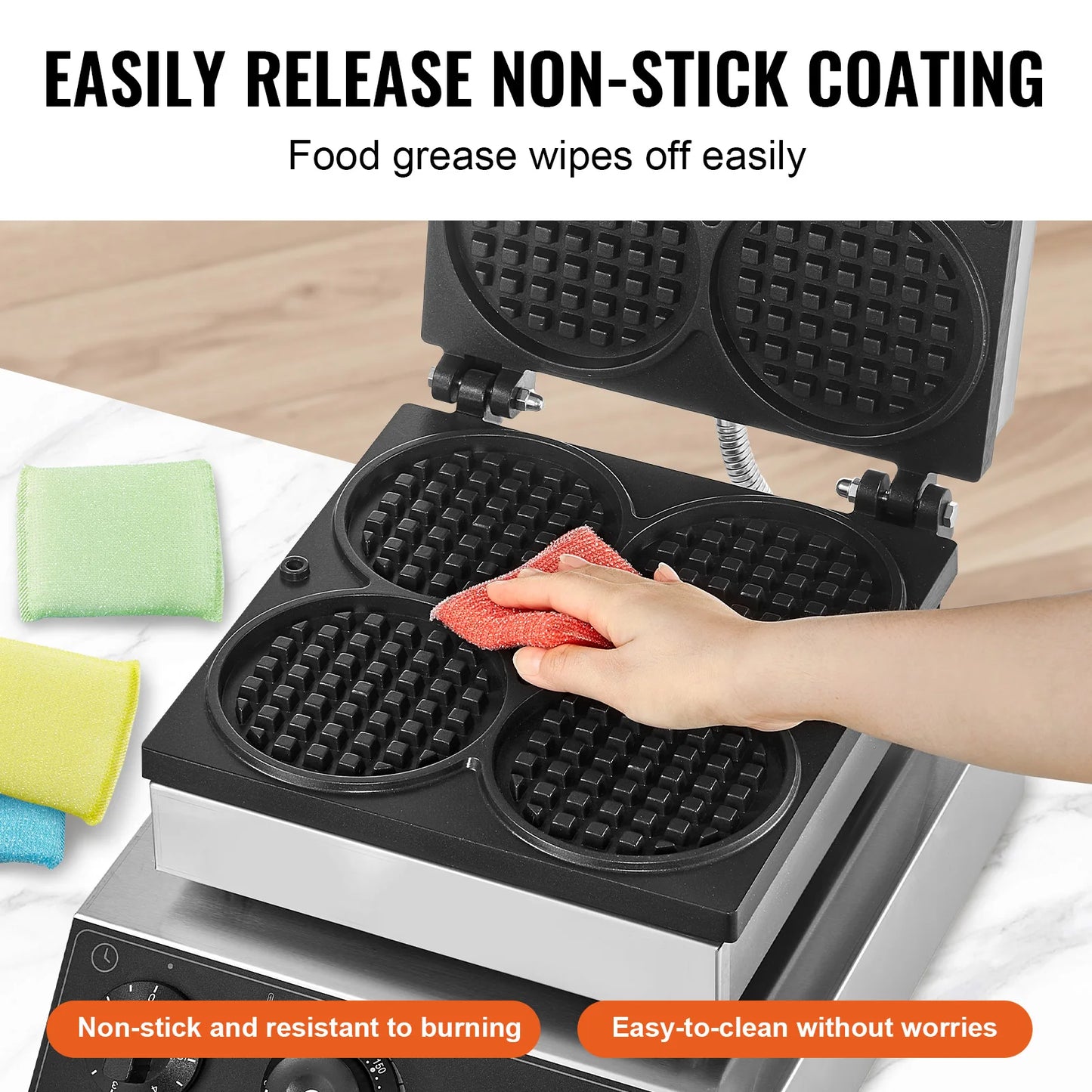 SucceBuy Commercial Waffle Maker 4-Piece Round Belgian Waffle Iron