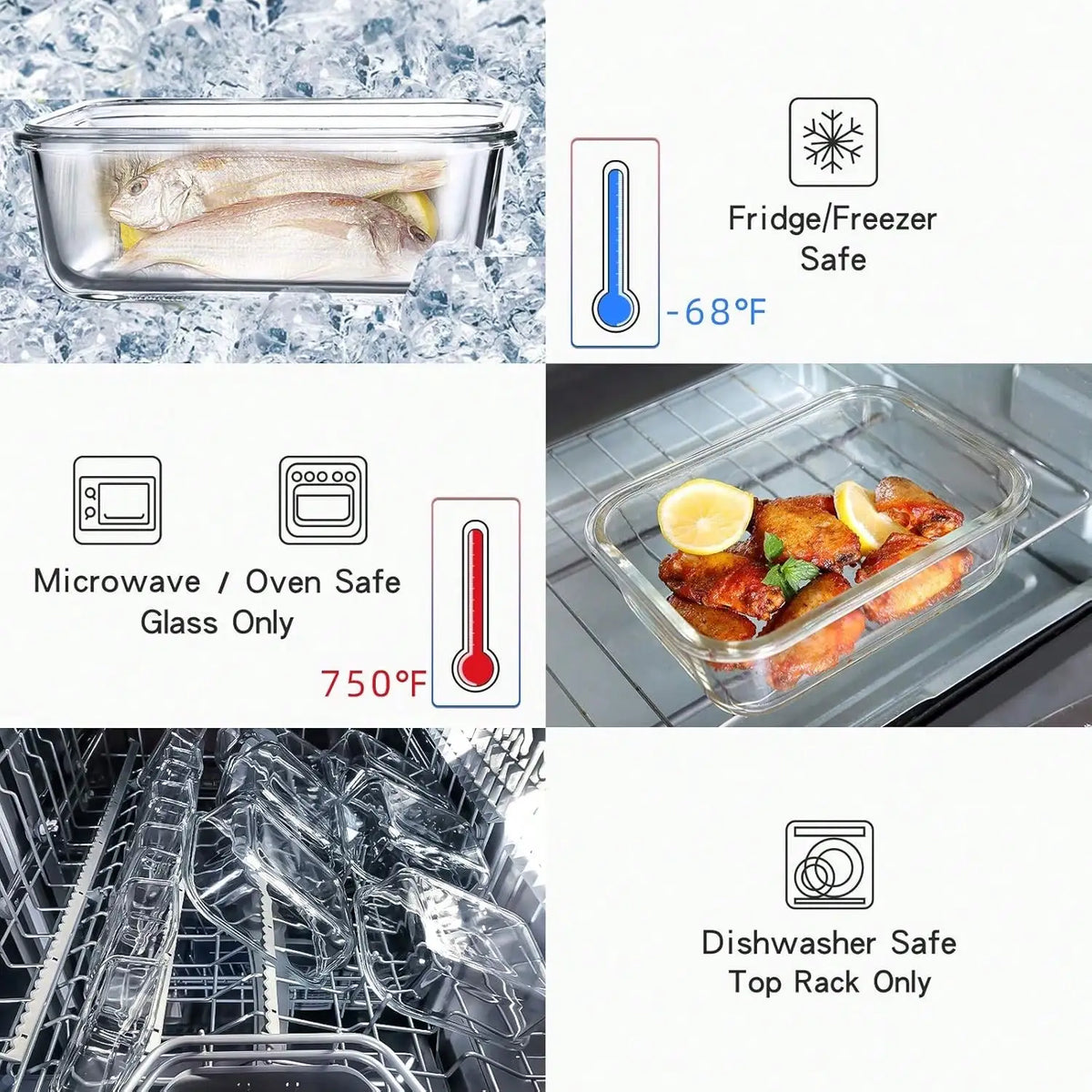 Glass Meal Prep Containers With Airtight Lids For Food Storage
