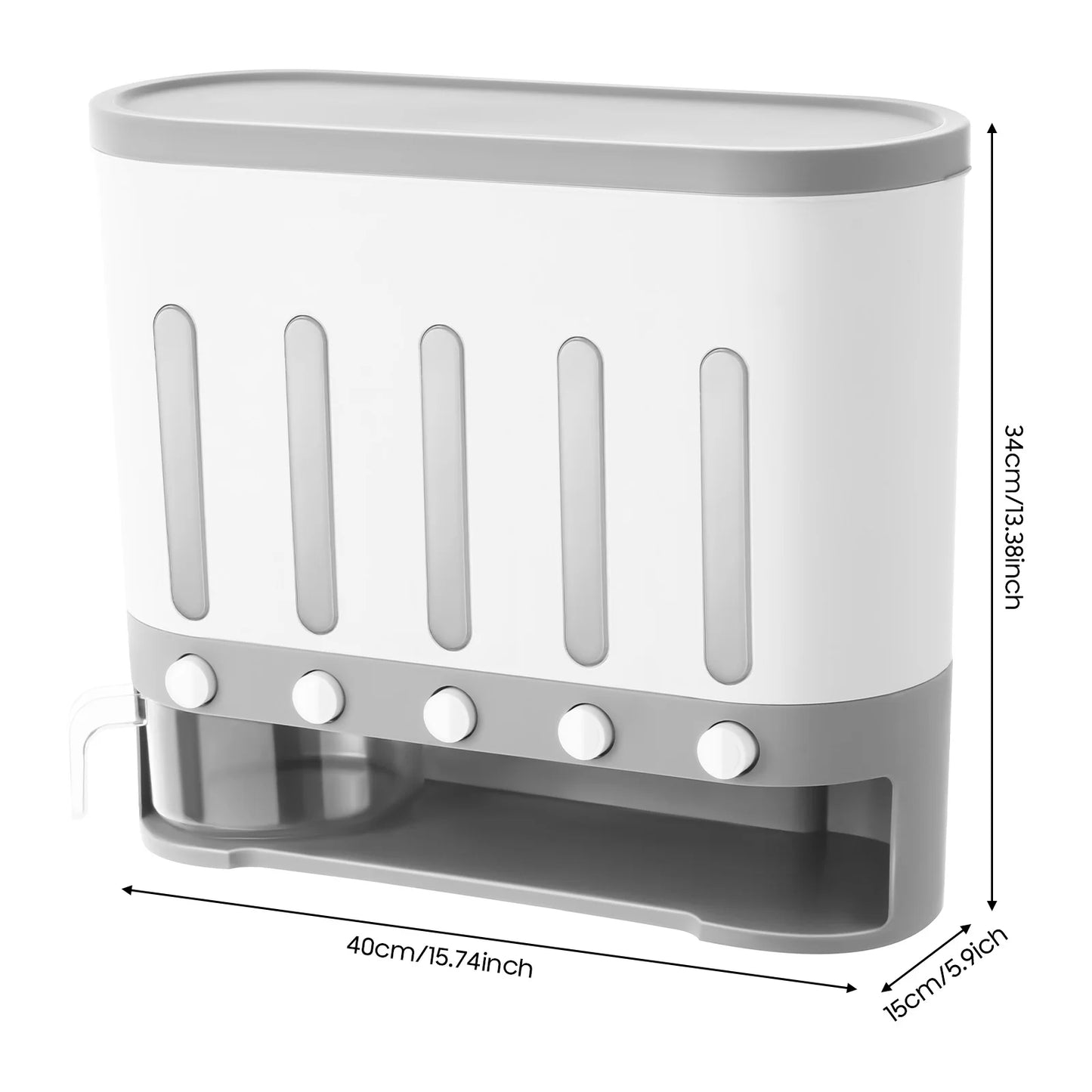 Wall Mounted 5-Compartment Rice Dispenser And Food Storage