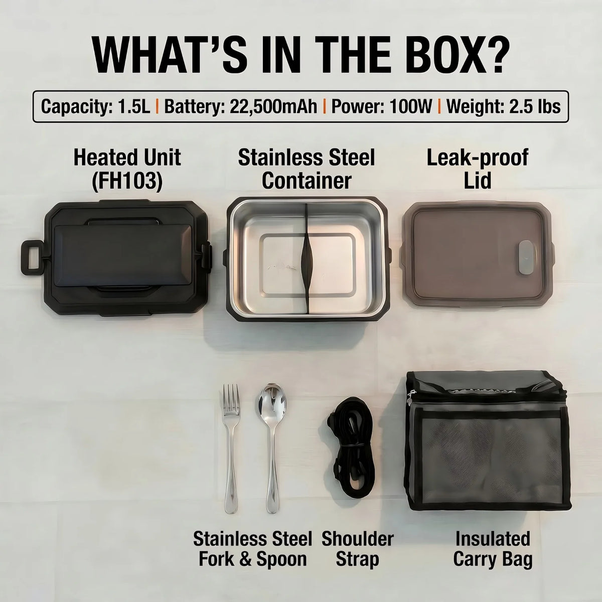 Portable USB Rechargeable Electric Heating Lunch Box With Digital Display