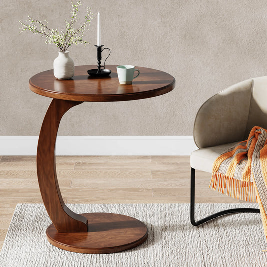 Tribesigns Round Wood C-Shaped End Table