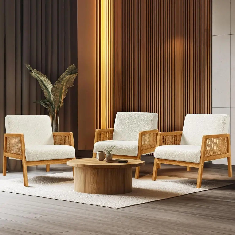 Rattan Accent Chairs Set of 2 with Wood Armrests