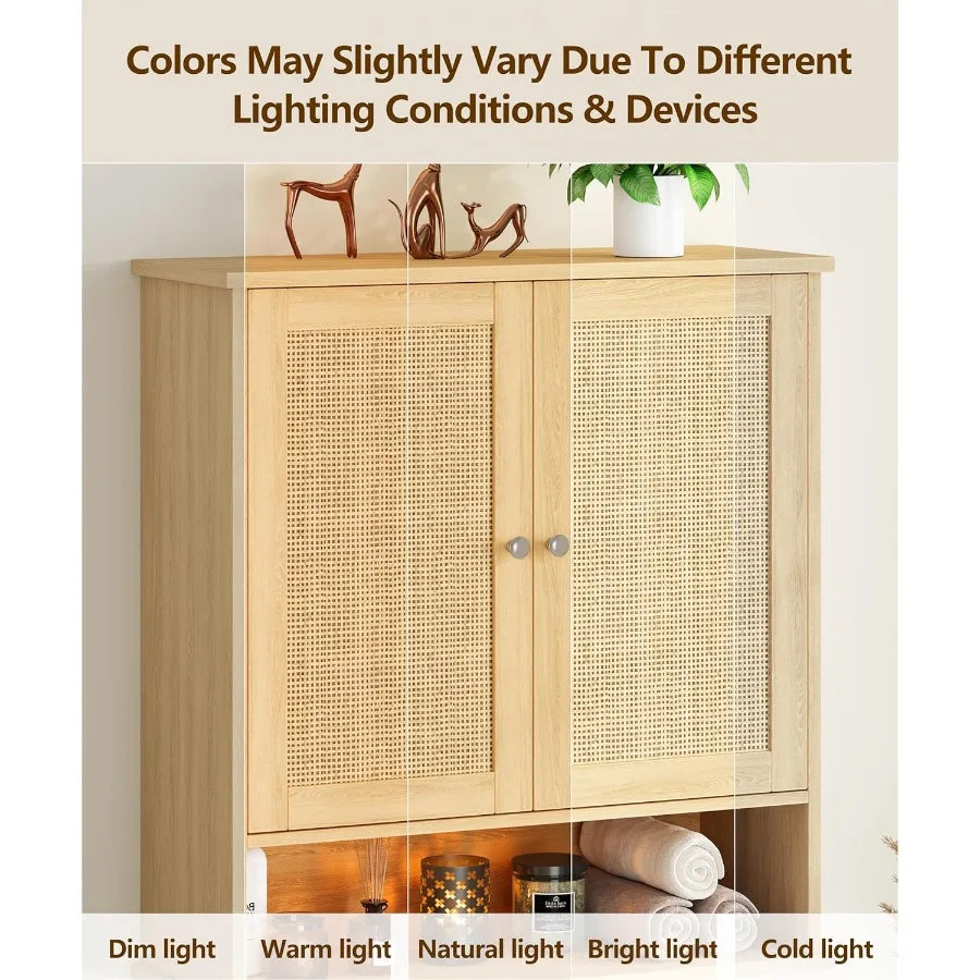 XIUWO Bathroom Wall Cabinet With Adjustable Shelves And Rattan Doors