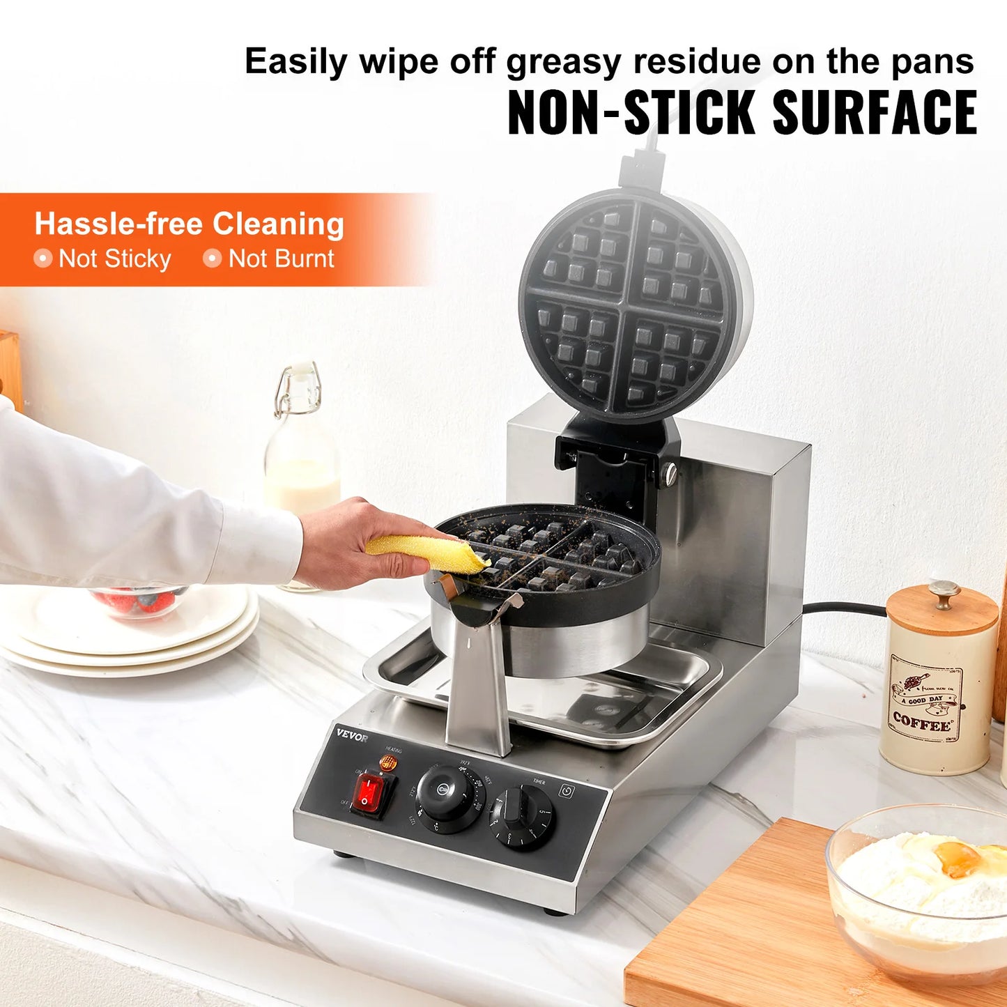 VEVOR SucceBuy Electric Waffle Maker Nonstick Stainless Steel