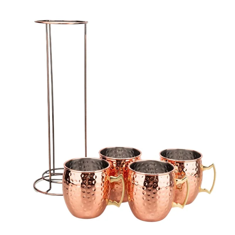 Moscow Mule Mugs Set 4 Pieces 500ml With Iron Rack