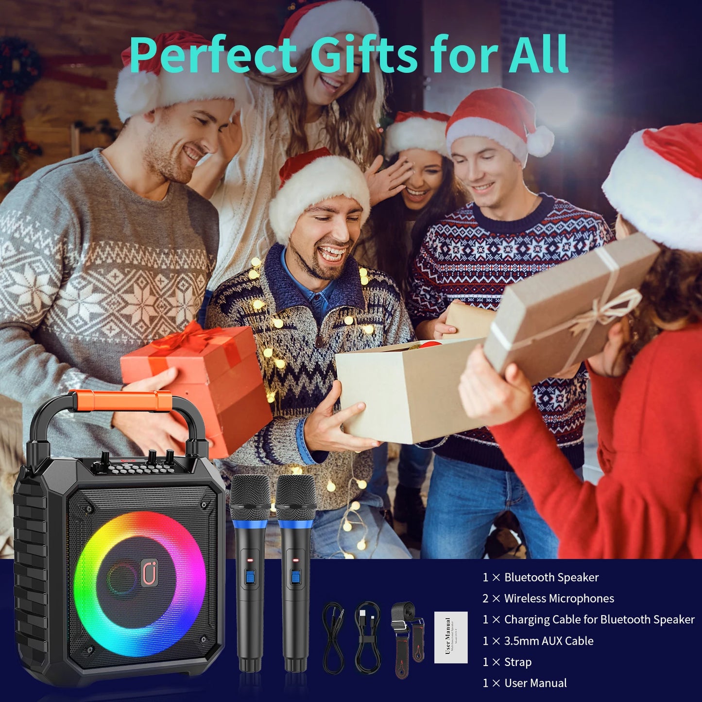 FanFun T17-T Wireless Bluetooth Karaoke Speaker With Microphones LED