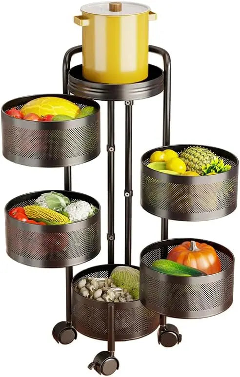 Tacleekii 5 Tier Rotating Kitchen Storage Cart With Wheels