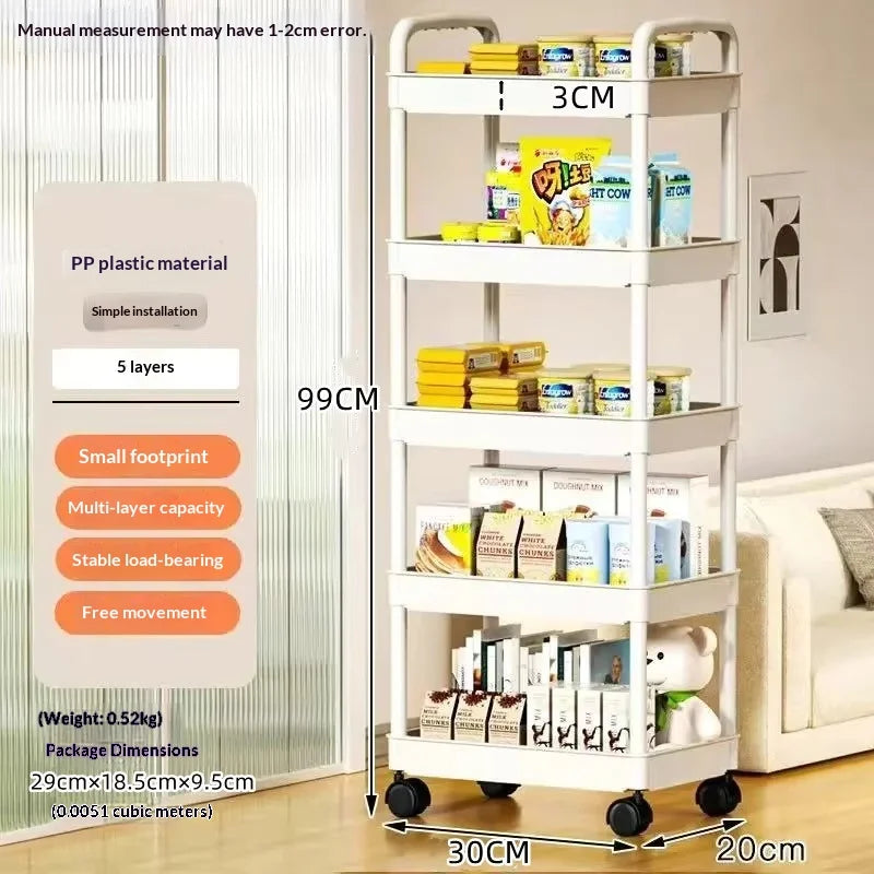 Rolling Five Tier Kitchen Storage Cart With Swivel Wheels