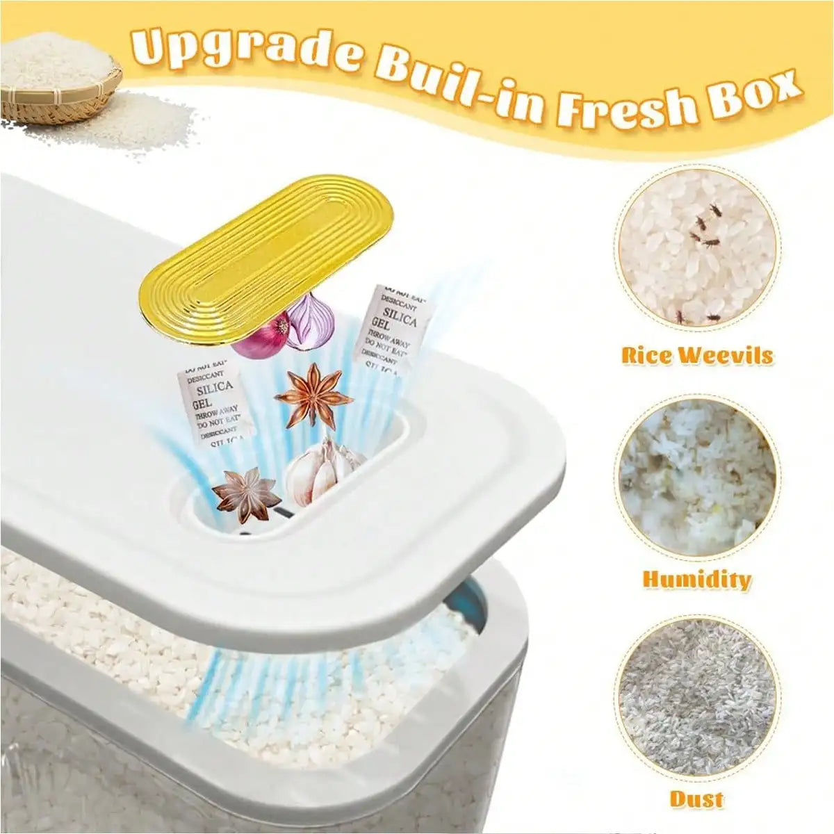 Airtight Rice Dispenser Storage Container With Measuring Cup