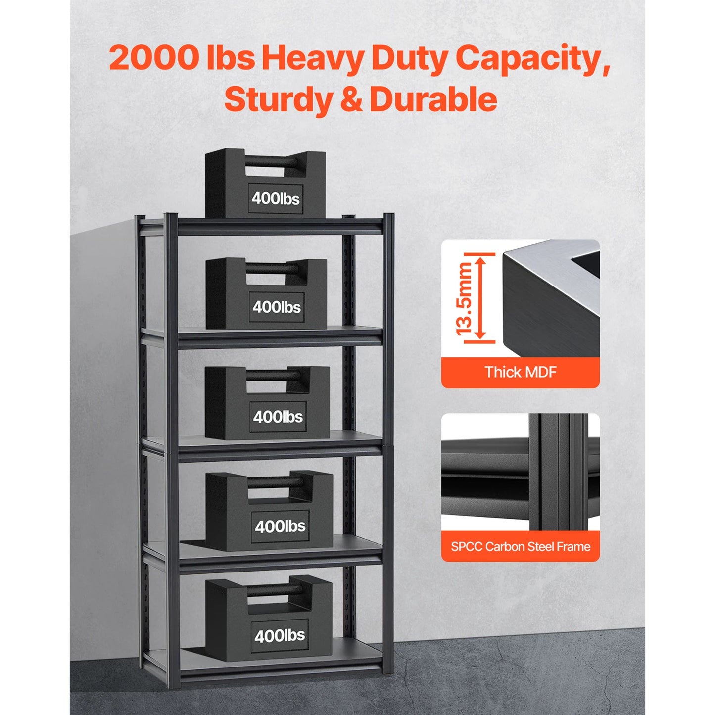 SucceBuy 5-Tier Garage Storage Shelves Adjustable Metal Rack