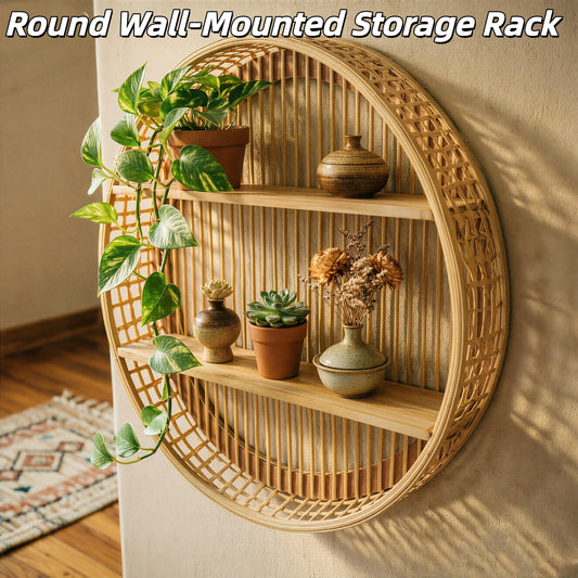 Round Two Tier Bamboo Wall Shelf Circle Design