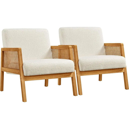 Rattan Accent Chairs Set of 2 with Wood Armrests