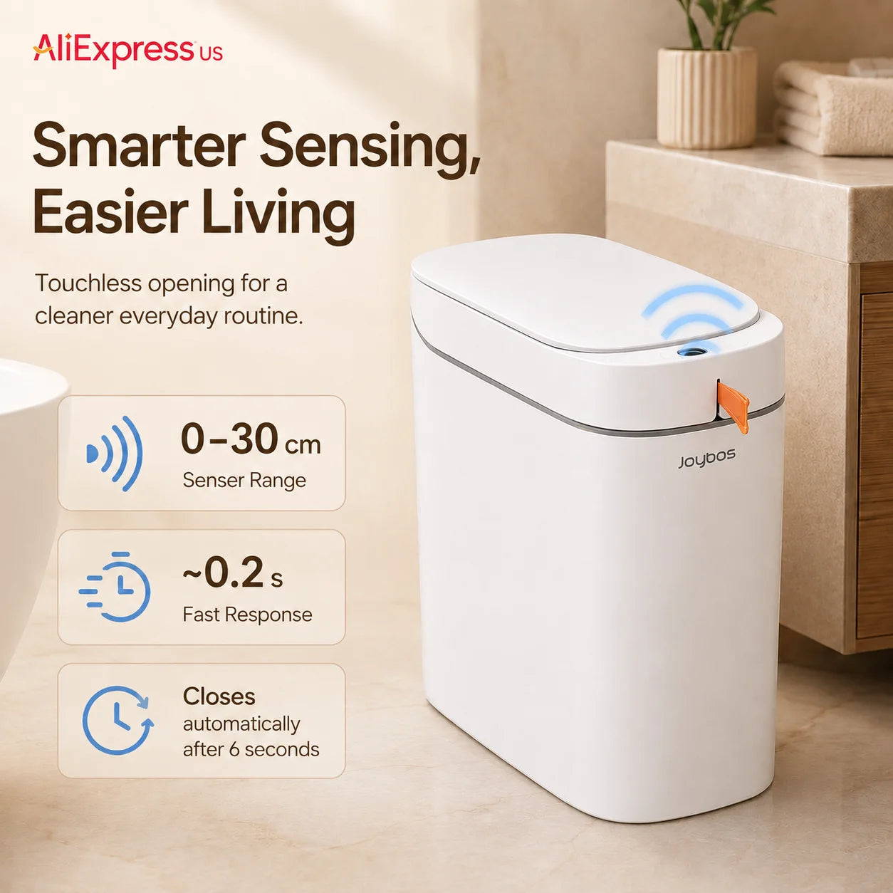 Joybos Touchless Smart Trash Can With Auto Lining