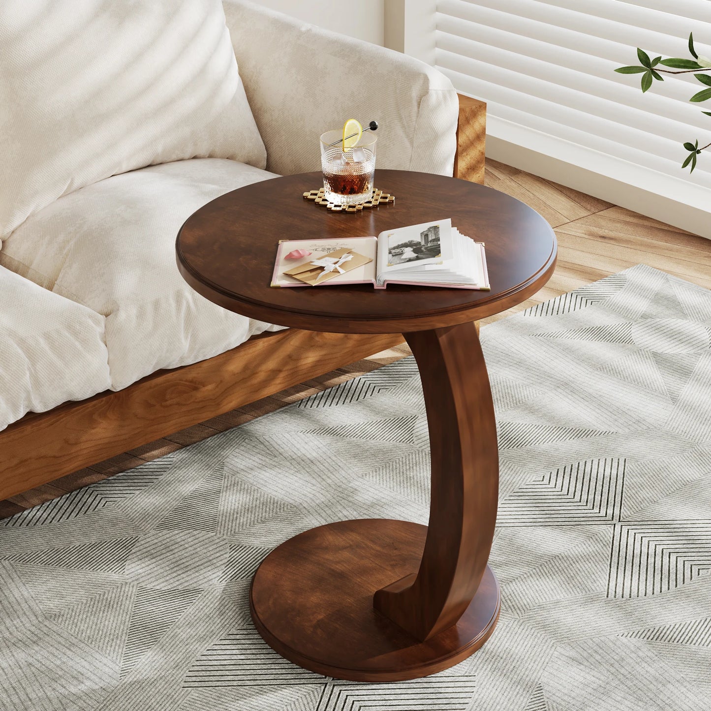 Tribesigns Round Wood C-Shaped End Table