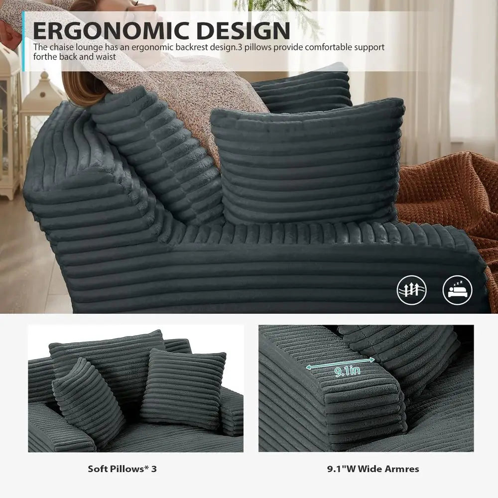 Corduroy Upholstered Chaise Lounge Chair Indoor Use