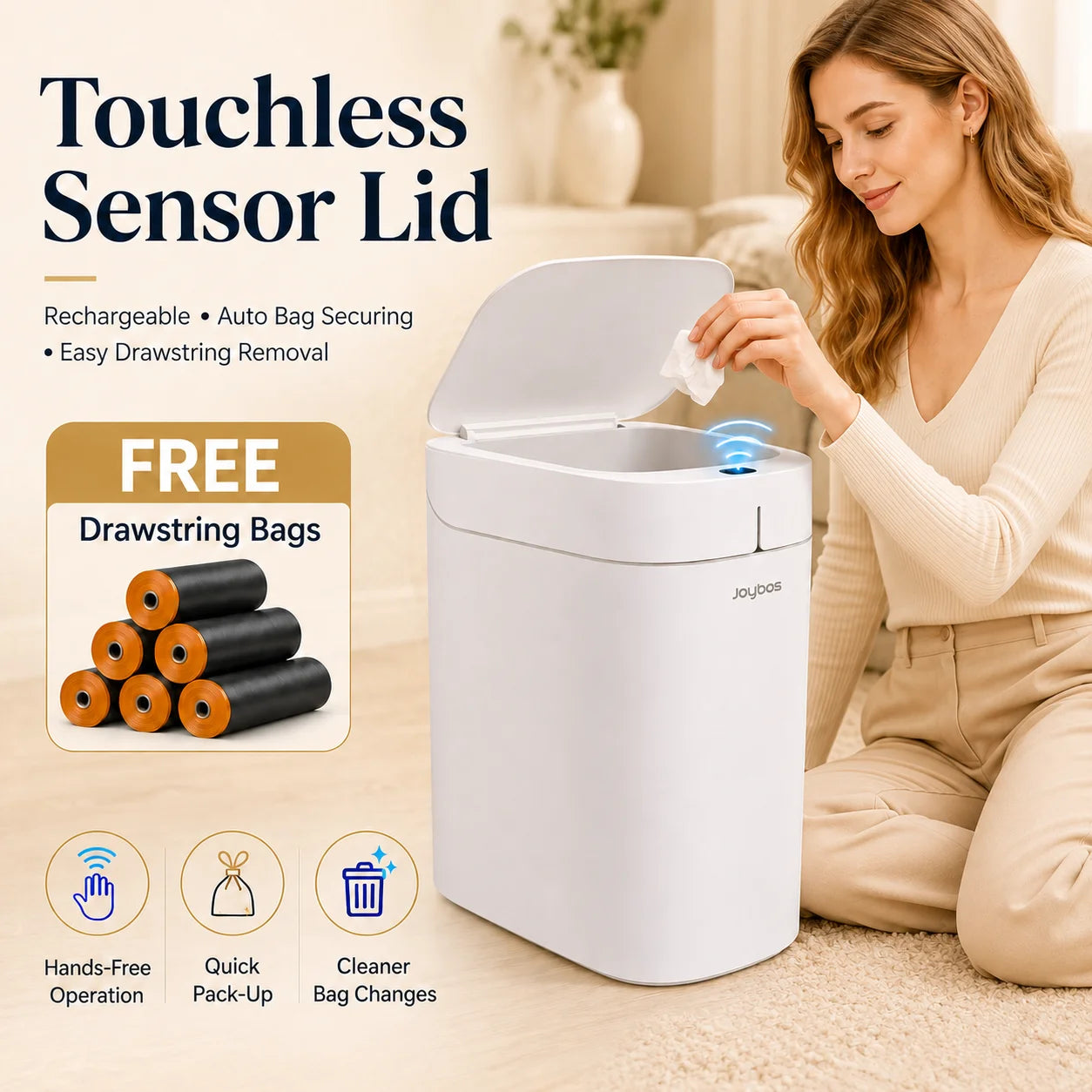 Joybos Touchless Smart Trash Can With Auto Lining
