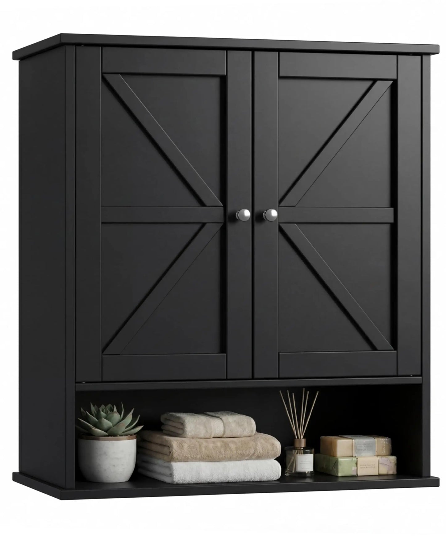 XIUWO Bathroom Wall Cabinet With Adjustable Shelves And Rattan Doors