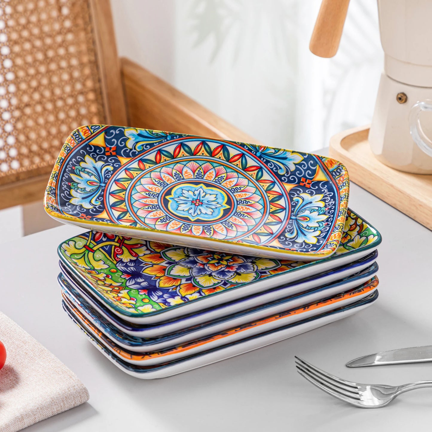 MALACASA Rectangular Porcelain Serving Plates Set For Beef Noodles Pasta