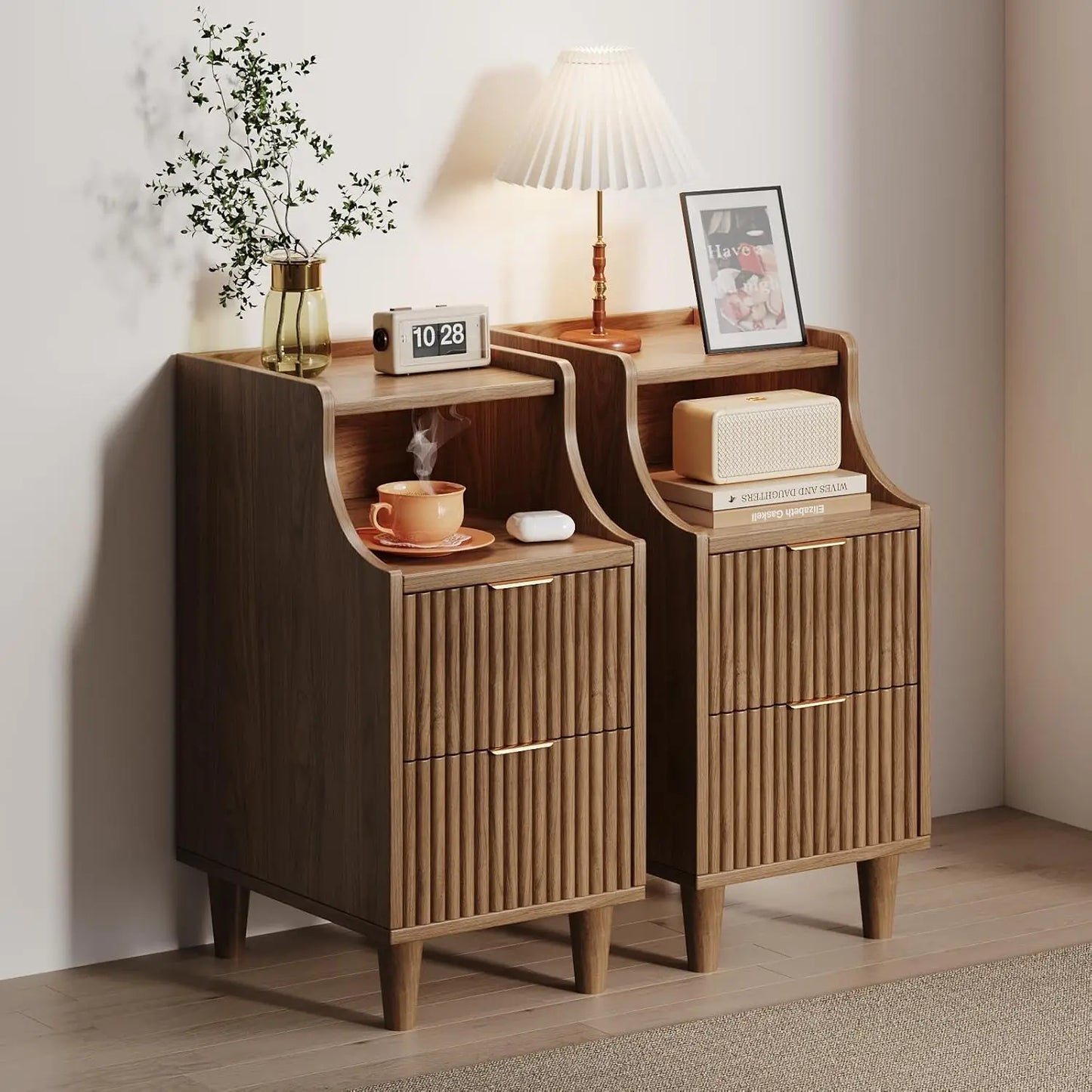 Frame Narrow Nightstand Set Of 2 With 2 Drawers