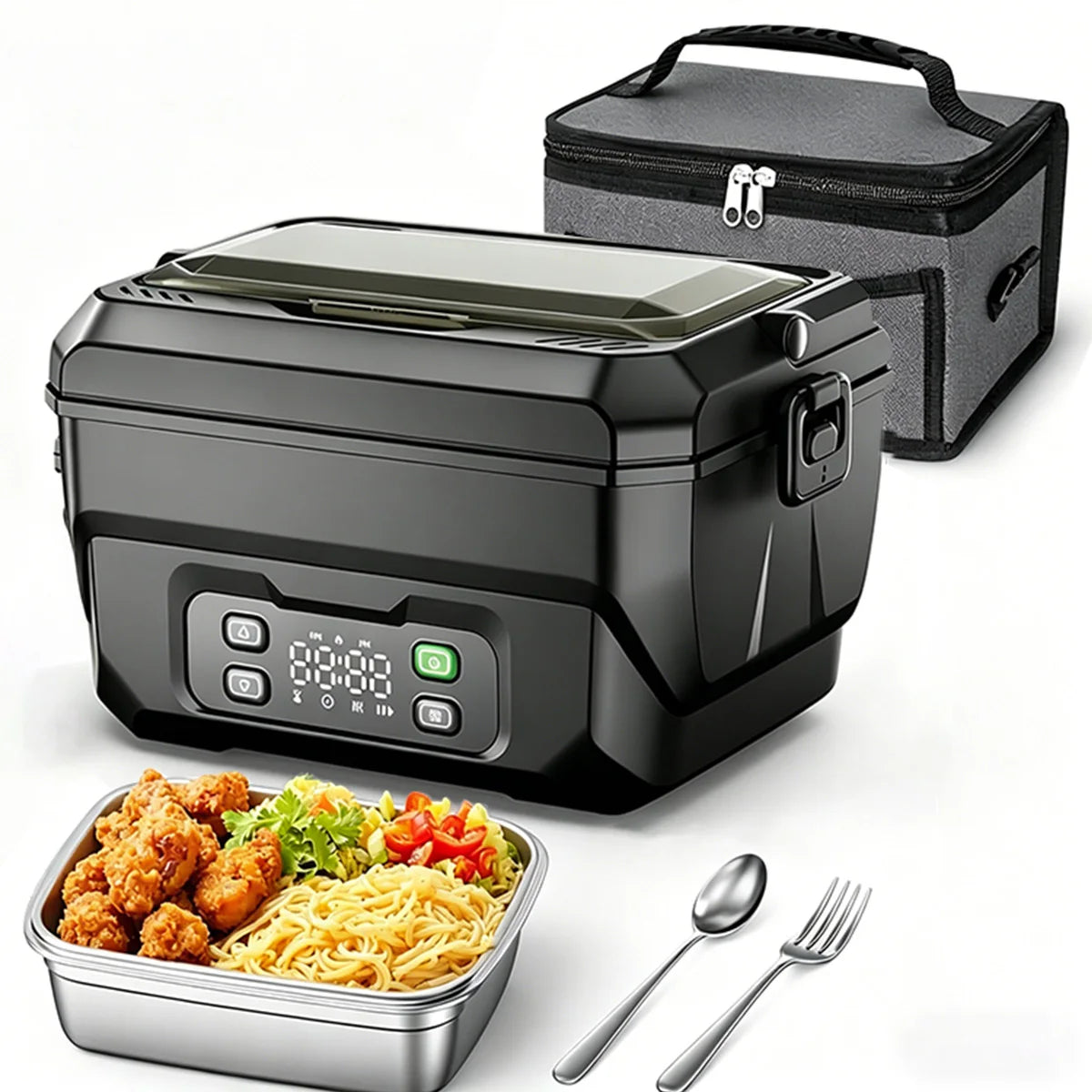 Portable USB Rechargeable Electric Heating Lunch Box With Digital Display