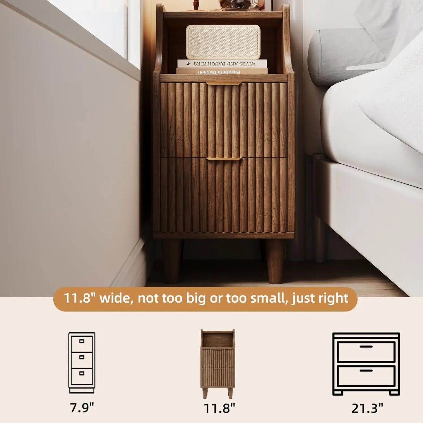 Frame Narrow Nightstand Set Of 2 With 2 Drawers