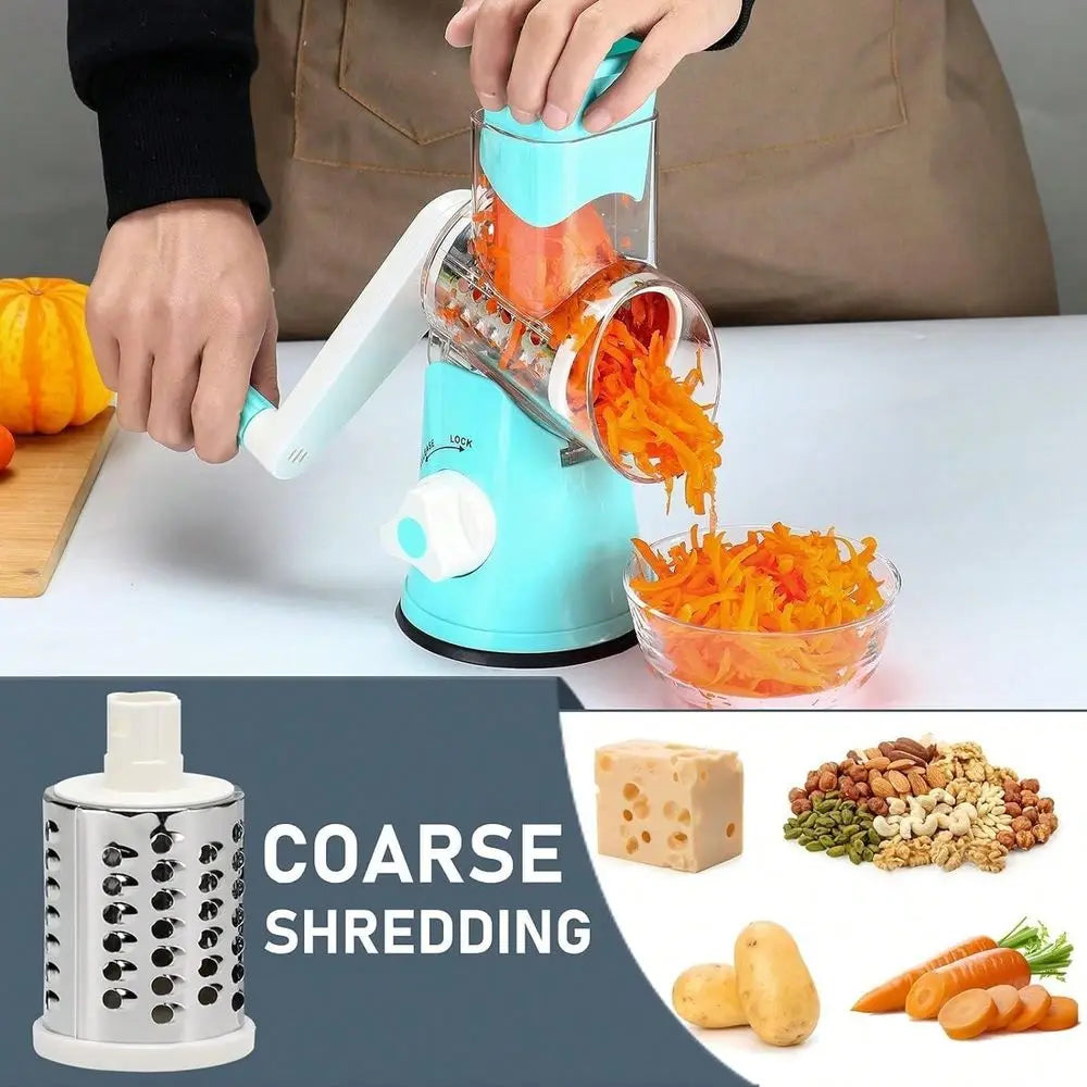 Rotary Cheese Grater With Handle And 3 Changeable Blades