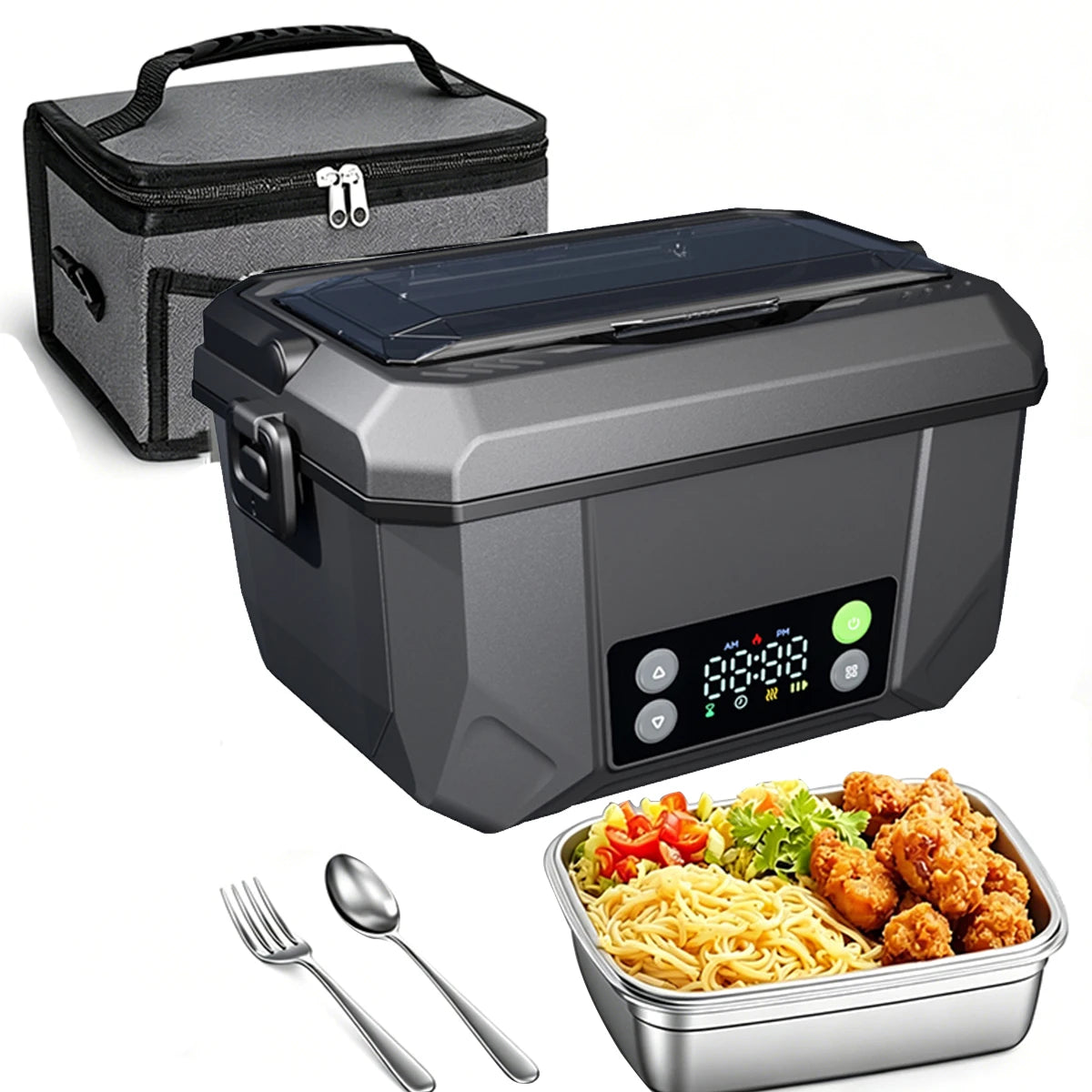 Portable Electric Heated Lunch Box With Stainless Steel Container