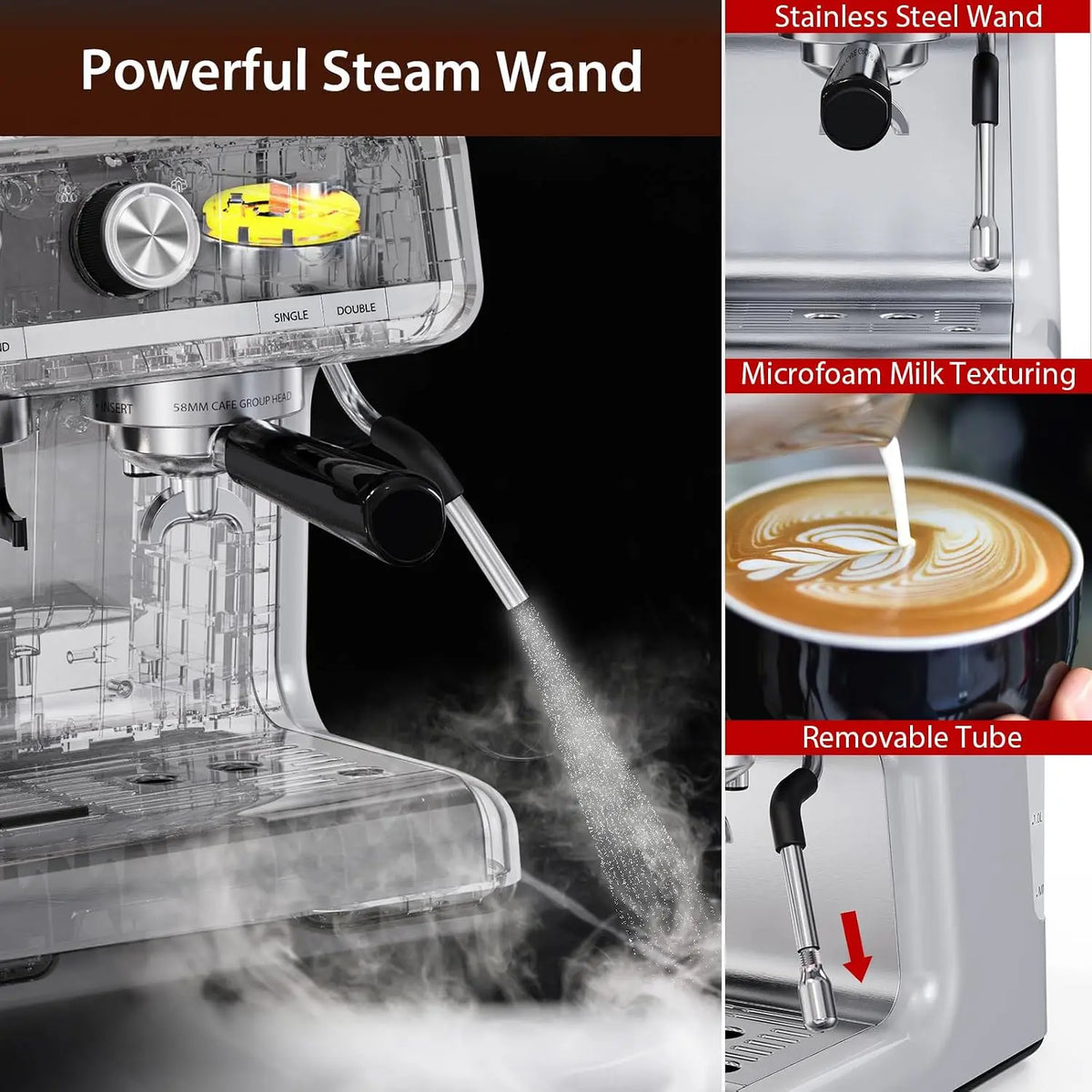 Espresso Machine With Conical Burr Grinder And Milk Frother