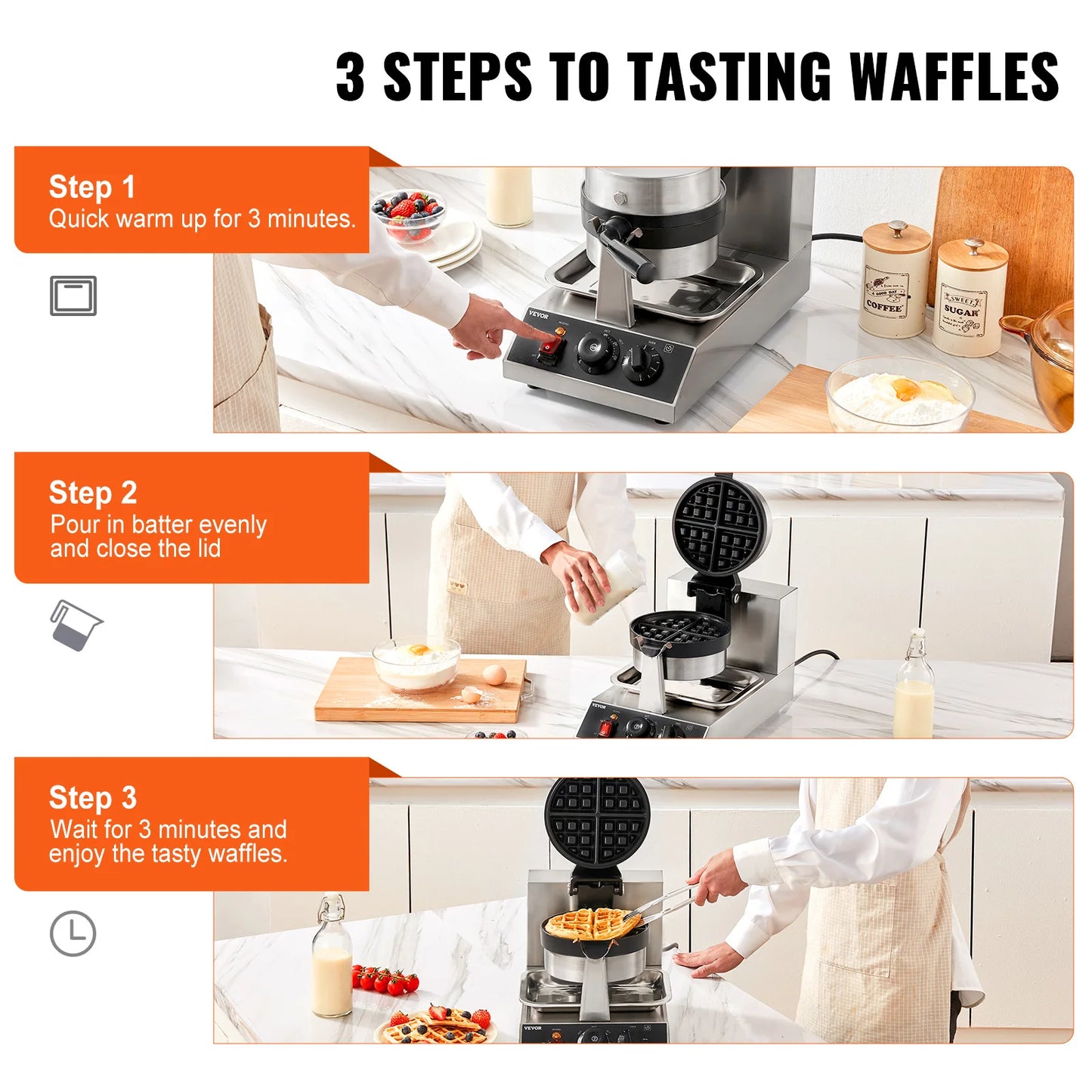 VEVOR SucceBuy Electric Waffle Maker Nonstick Stainless Steel
