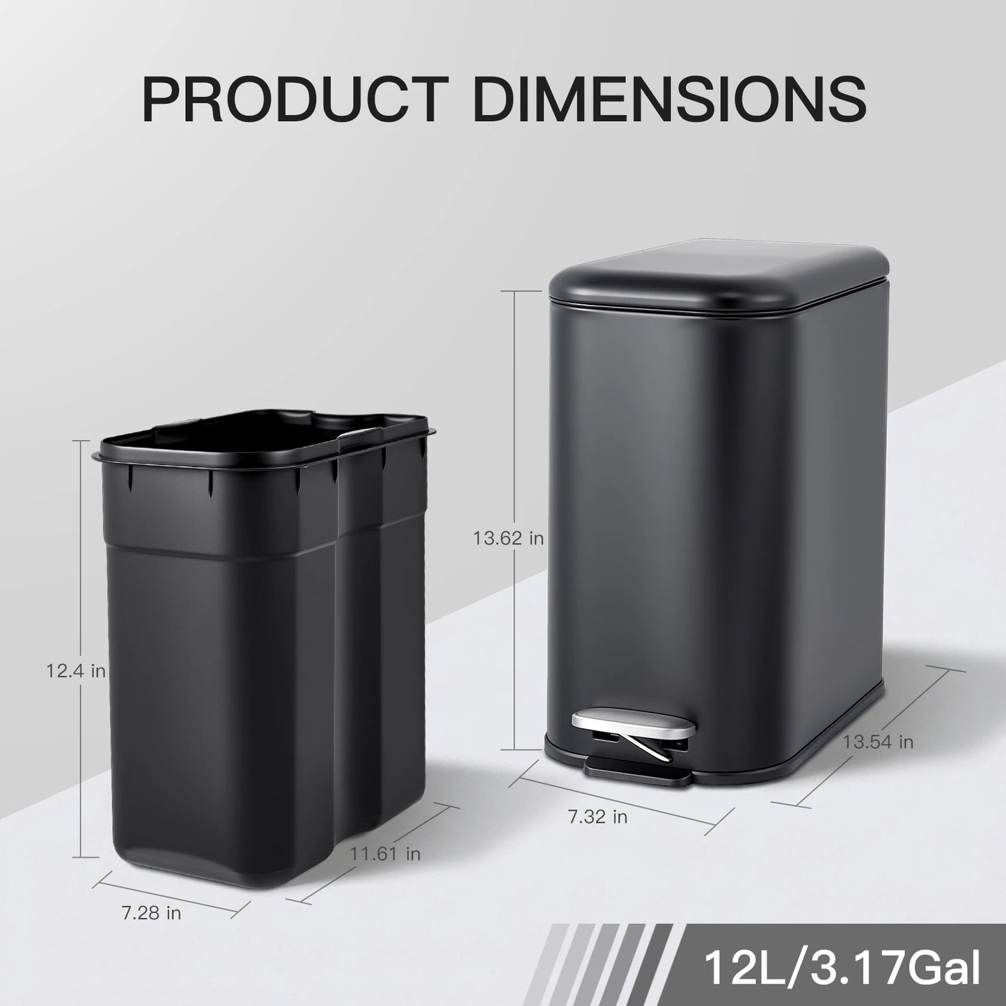 HiMISS Slim Stainless Steel Trash Can With Lid Soft Close