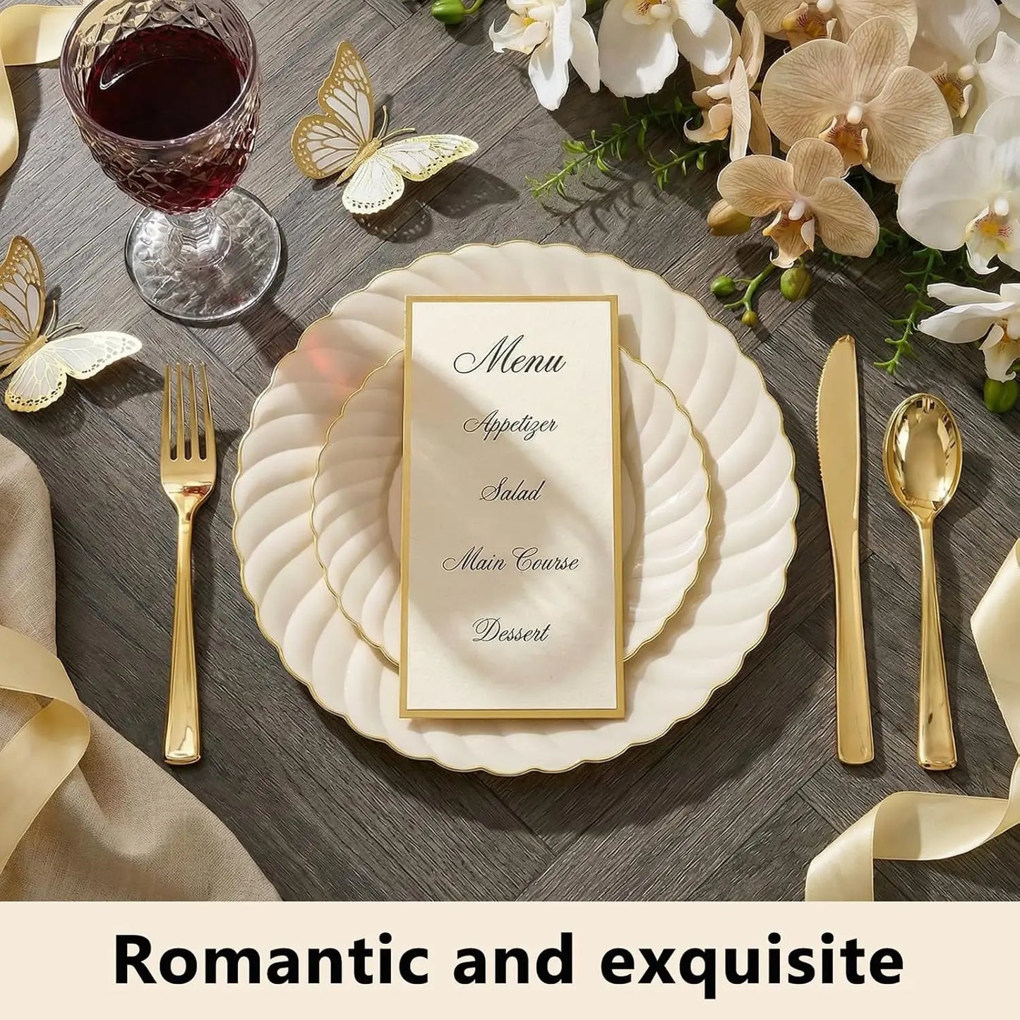 Scalloped Plastic Plates With Silverware Disposable Dinnerware Set