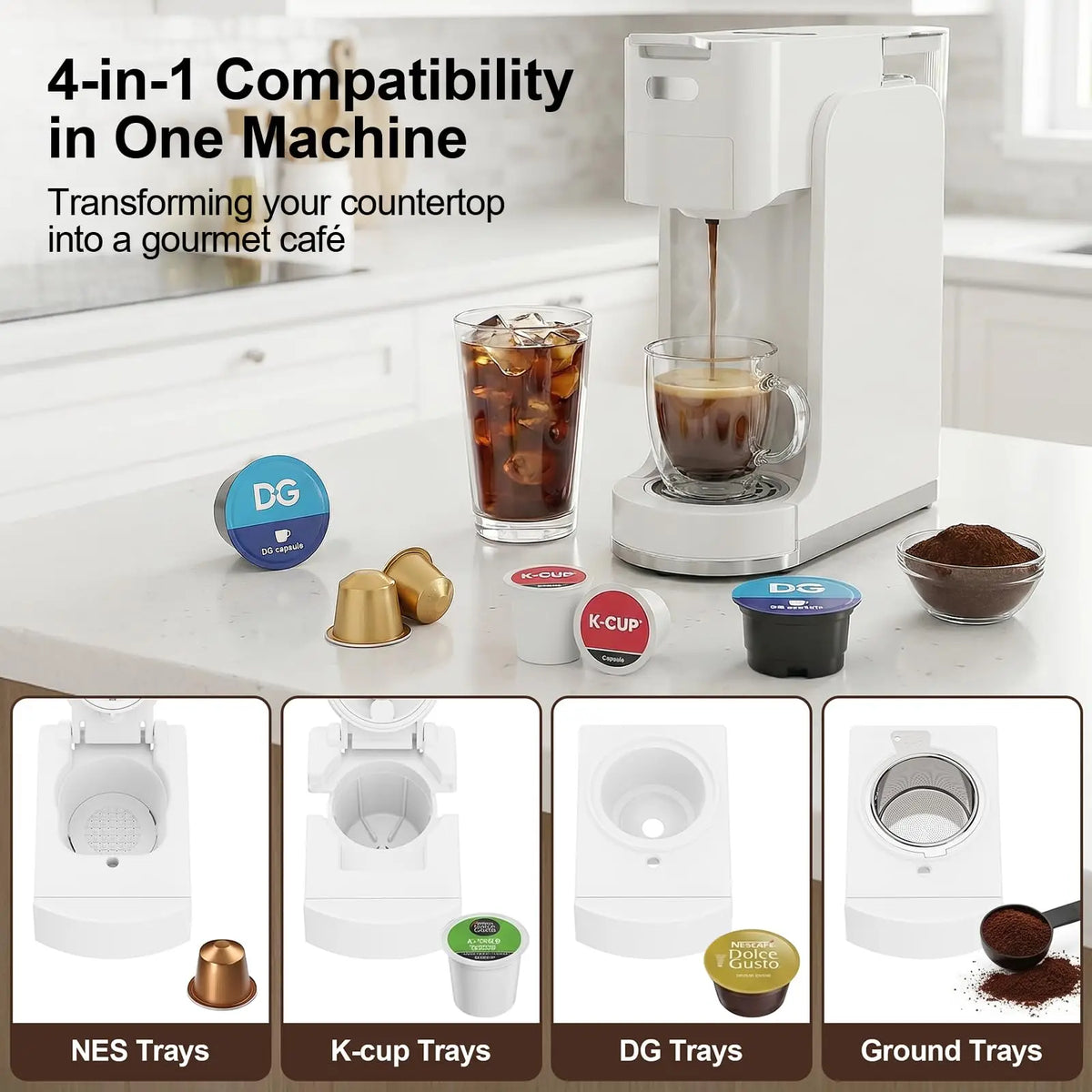 4 In 1 Single Serve Hot And Iced 20 Bar Espresso Coffee Maker