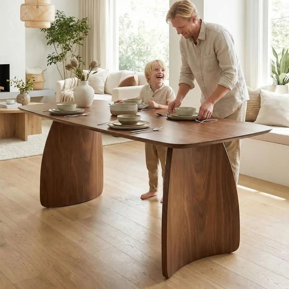 Walnut Solid Wood Dining Table With Curved Legs
