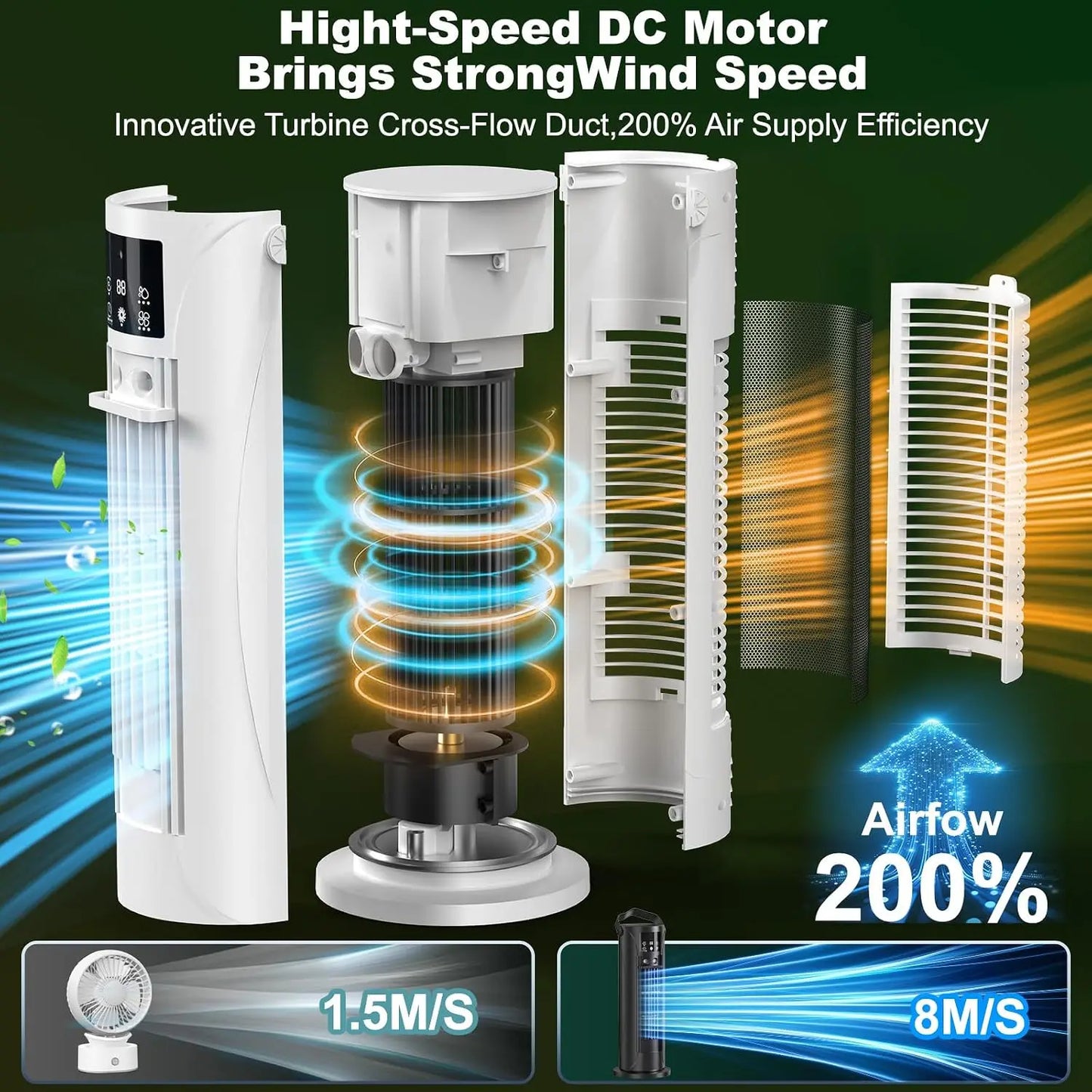 Portable Evaporative Tower Fan With 120 Degree Rotation