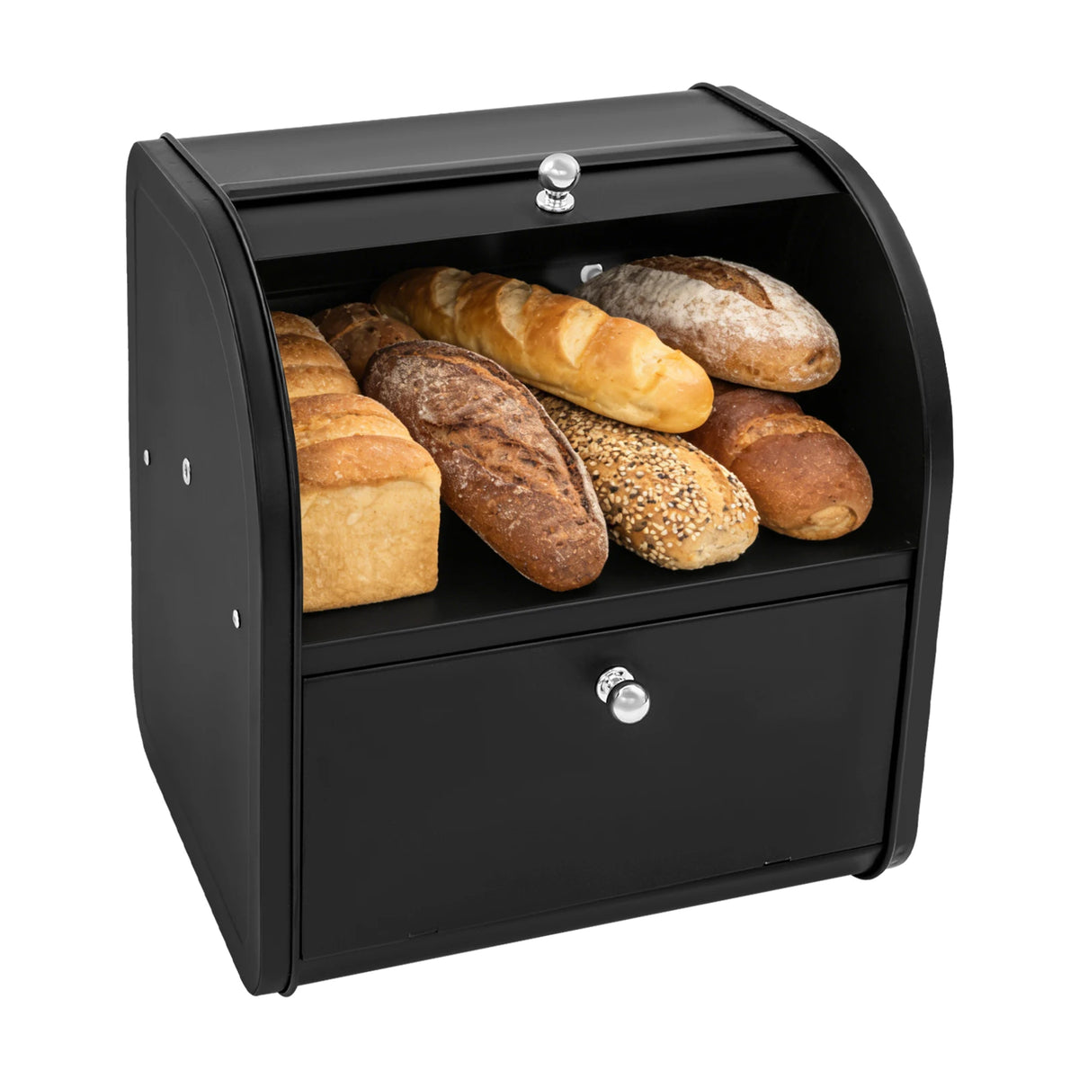 Two Tier Roll Top Bread Box With Ventilated Storage Container