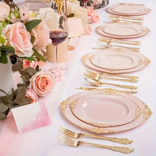 Floral Plastic Dinnerware Set 100 Pcs Disposable Partyware For Weddings