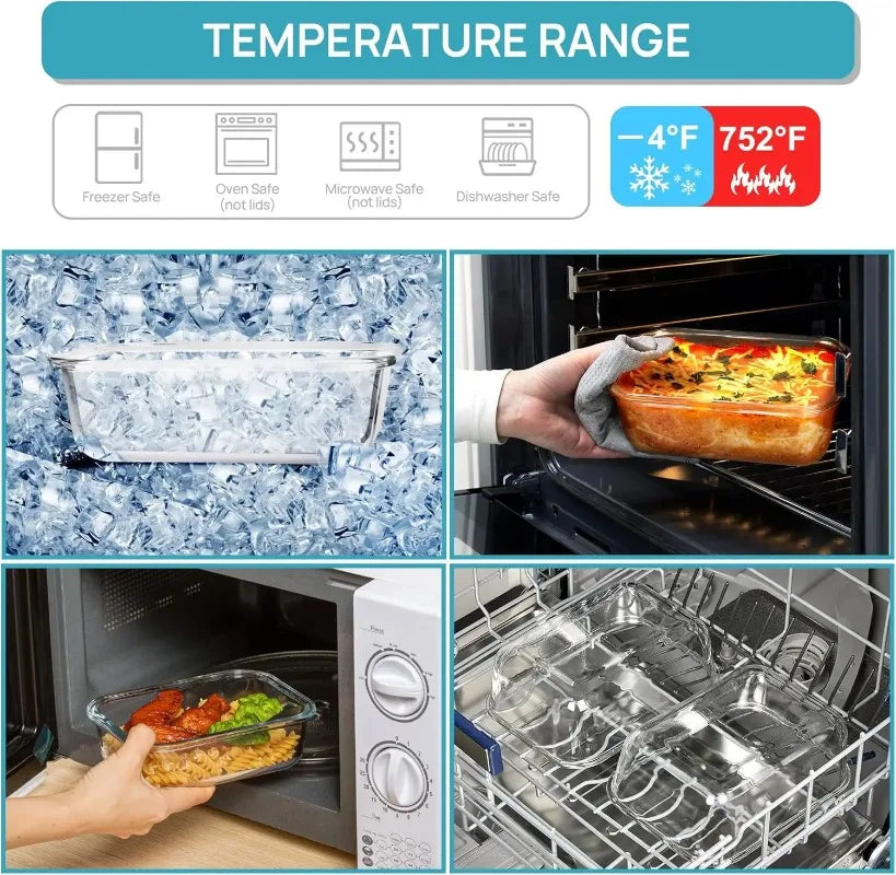 Glass Food Storage Containers With Airtight Leakproof Lids, Stackable and Microwave Safe