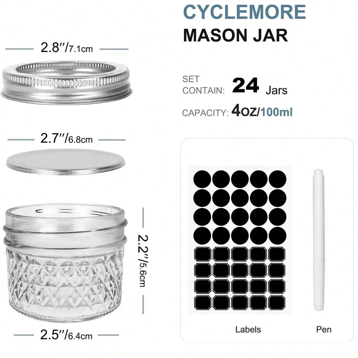 Quilted Glass Mason Jars With Split Lids For Canning