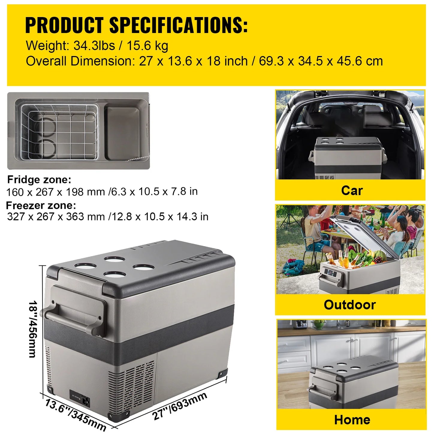 SucceBuy Car Refrigerator Portable Compressor Cooler Mini Fridge 12V DC