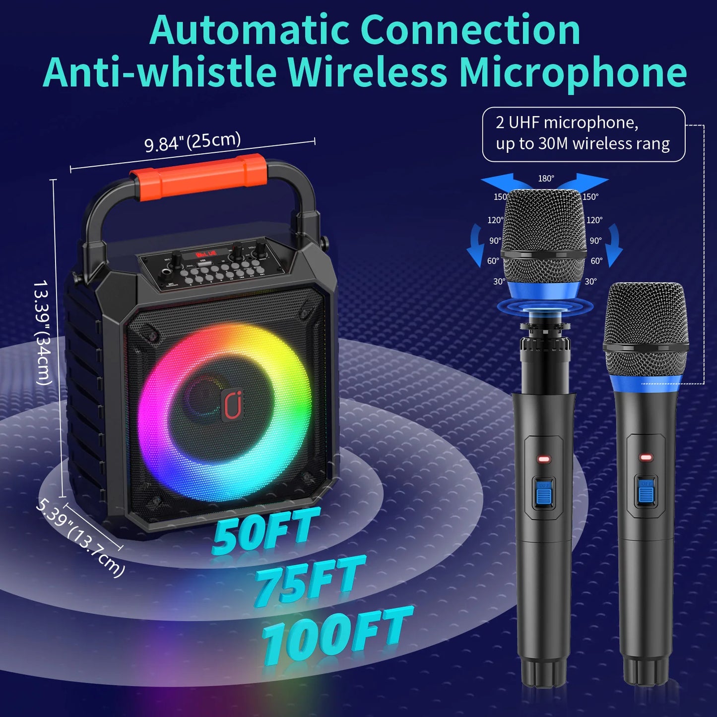 FanFun T17-T Wireless Bluetooth Karaoke Speaker With Microphones LED