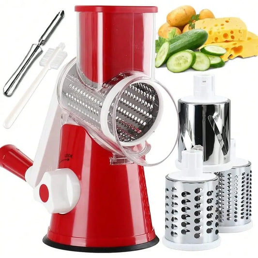 Rotary Cheese Grater With Handle And 3 Changeable Blades