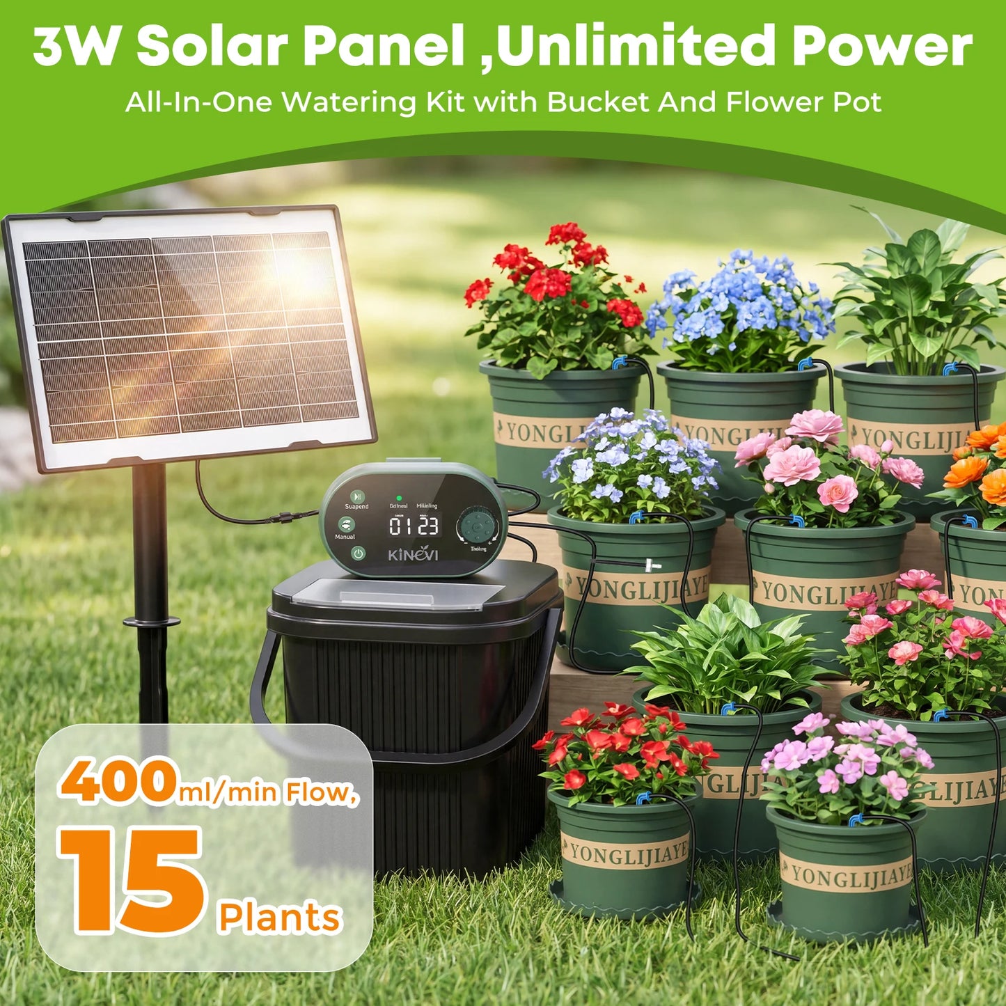 Solar Drip Irrigation System With 3W Auto Watering 22 Modes