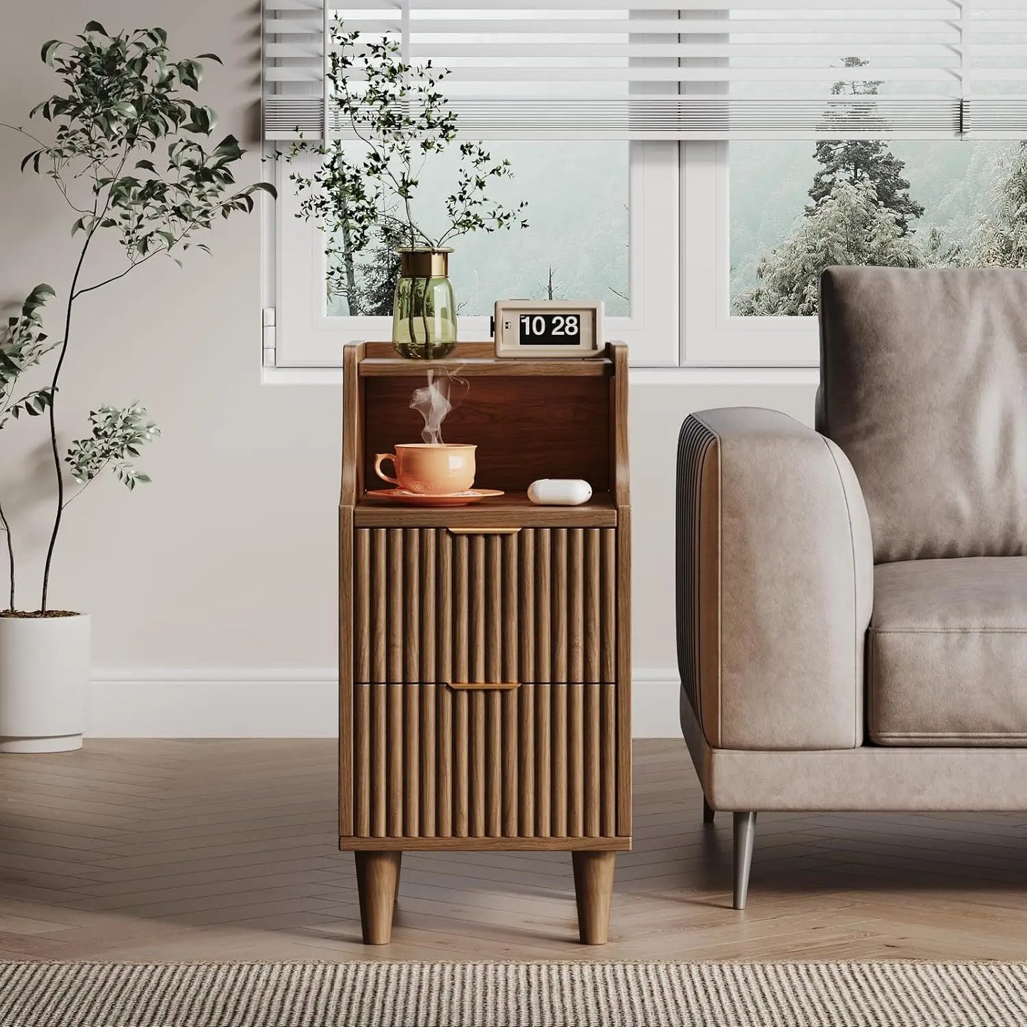 Frame Narrow Nightstand Set Of 2 With 2 Drawers