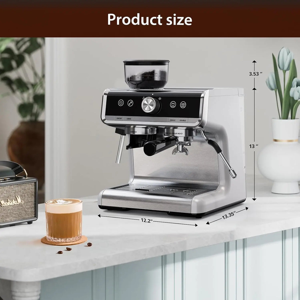 Espresso Machine With Conical Burr Grinder And Milk Frother