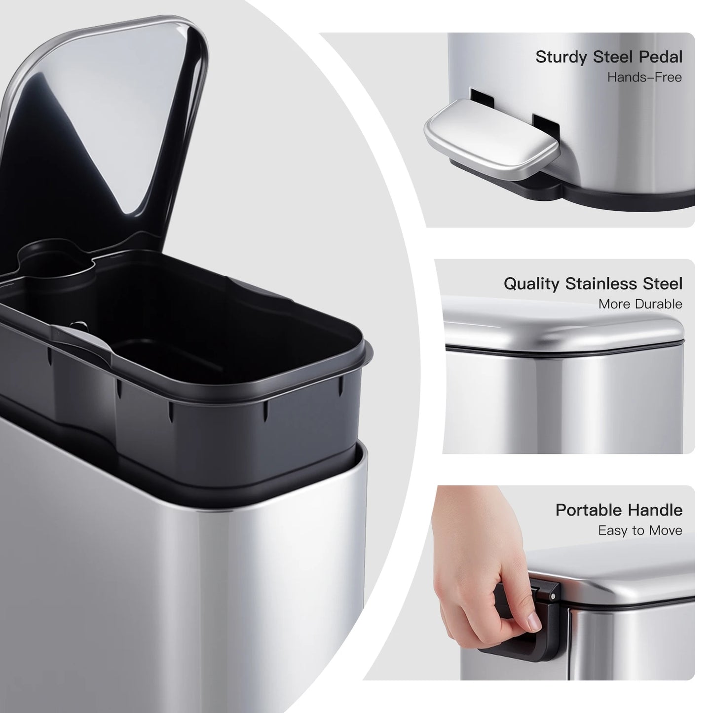 HiMISS Slim Stainless Steel Trash Can With Lid Soft Close