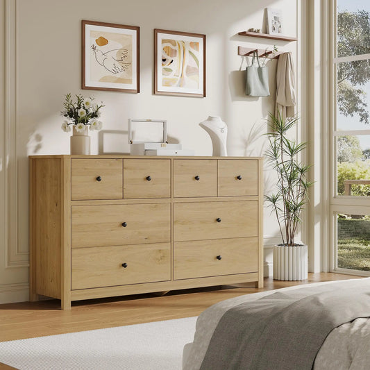 HiMISS Modern 8 Drawer Dresser Oak Wood Grain Storage Chest