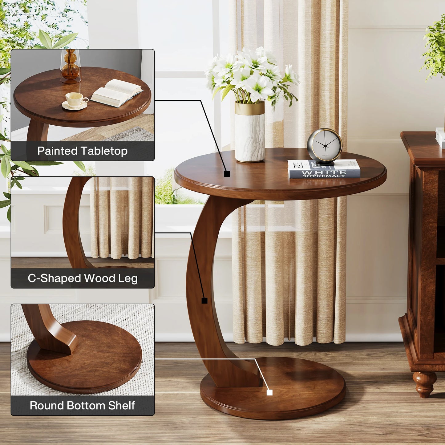 Tribesigns Round Wood C-Shaped End Table