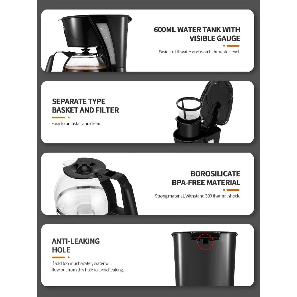Gevi Compact Coffee Maker With Reusable Filter And Warming Plate