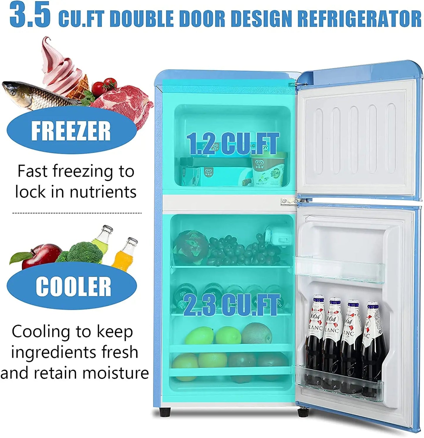 Krib Bling 3.2 Cu Ft Double Door Compact Refrigerator